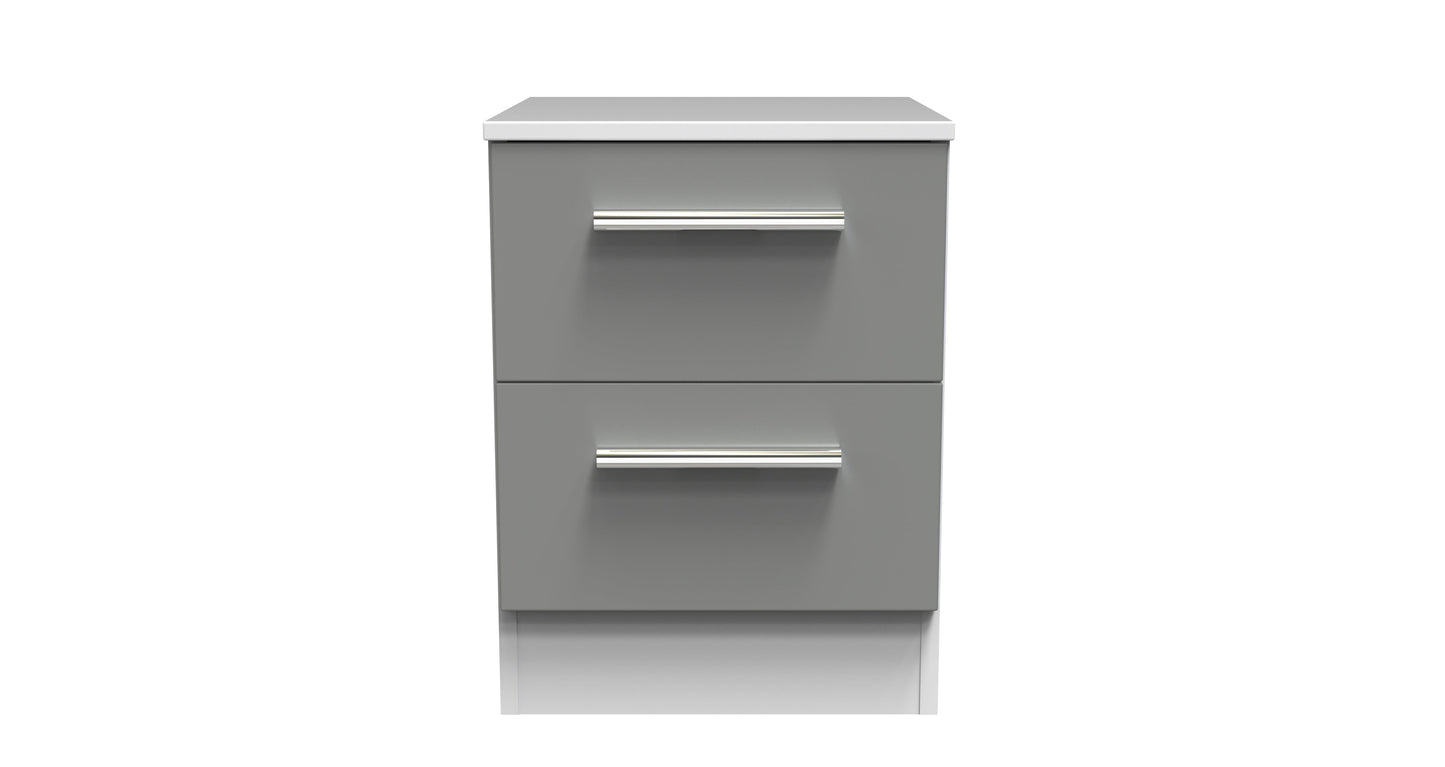 Contrast Bedside Table Grey & White 2 Drawers 51cm