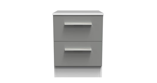 Contrast Bedside Table Grey & White 2 Drawers 51cm