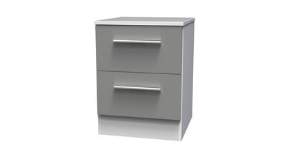 Contrast Bedside Table Grey & White 2 Drawers 51cm
