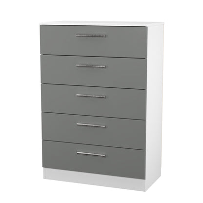 Contrast Tall Chest of Drawers Grey & White 5 Drawers 108cm