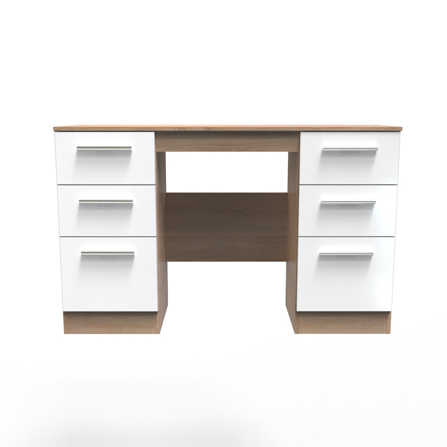 Contrast Desk White & Oak 6 Drawers 125cm