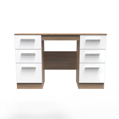 Contrast Desk White & Oak 6 Drawers 125cm