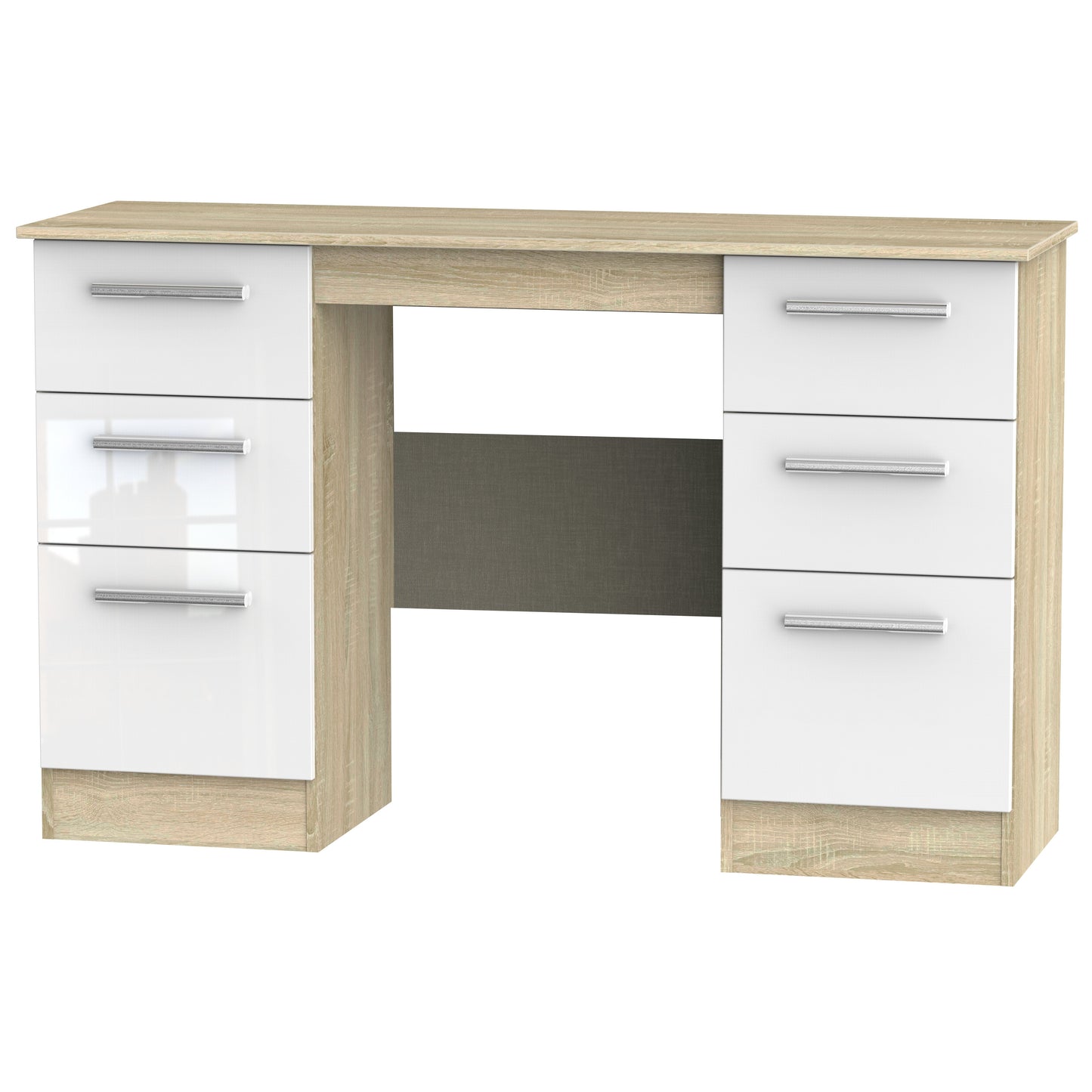 Contrast Desk White & Oak 6 Drawers 125cm