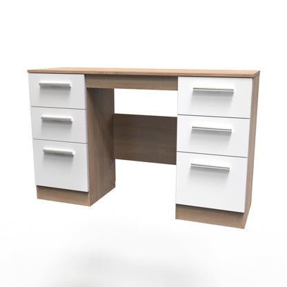 Contrast Desk White & Oak 6 Drawers 125cm