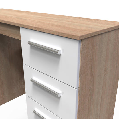 Contrast Desk White & Oak 6 Drawers 125cm