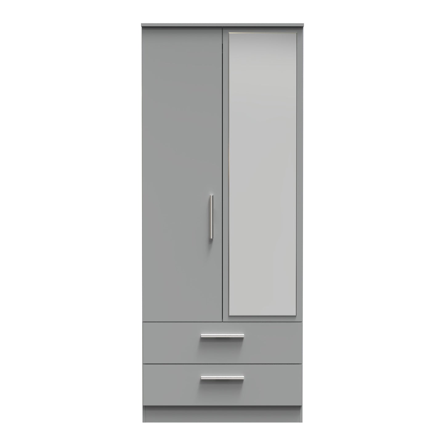 Contrast Tall Mirror Wardrobe Grey 2 Doors 2 Drawers 182cm