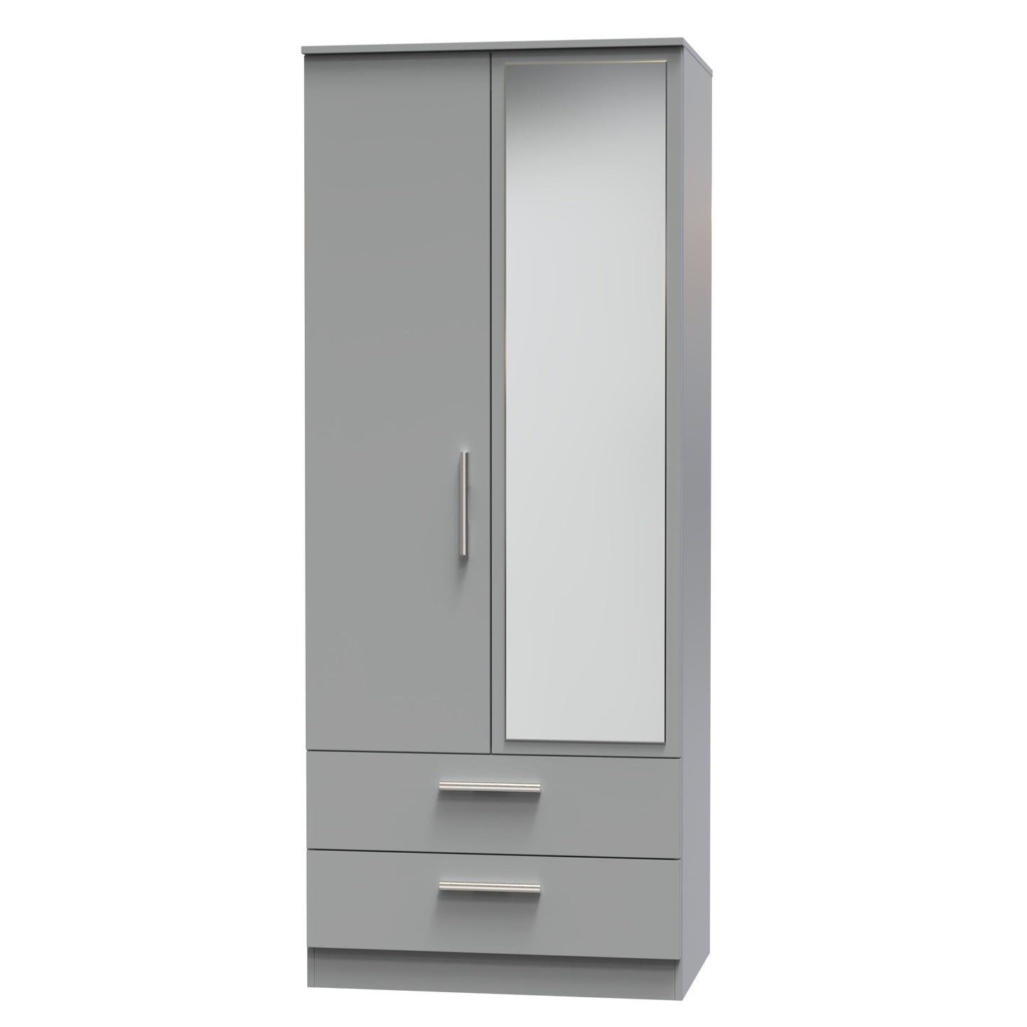 Contrast Tall Mirror Wardrobe Grey 2 Doors 2 Drawers 182cm