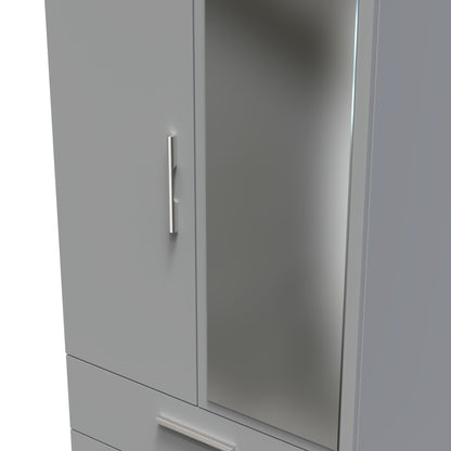 Contrast Tall Mirror Wardrobe Grey 2 Doors 2 Drawers 182cm