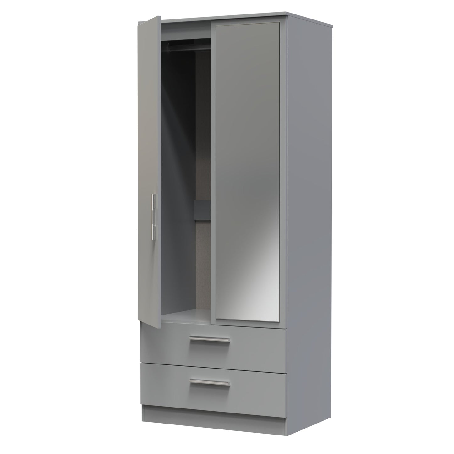 Contrast Tall Mirror Wardrobe Grey 2 Doors 2 Drawers 182cm