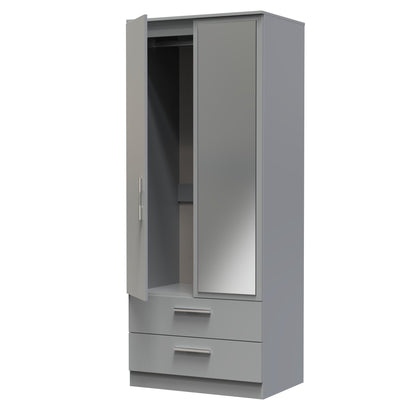 Contrast Tall Mirror Wardrobe Grey 2 Doors 2 Drawers 182cm