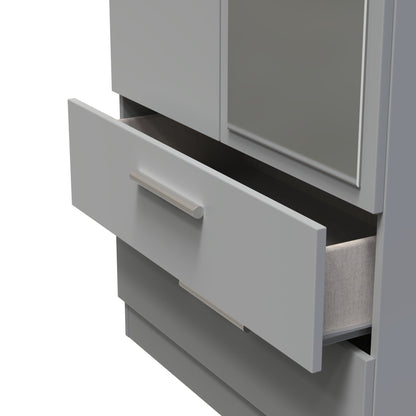 Contrast Tall Mirror Wardrobe Grey 2 Doors 2 Drawers 182cm