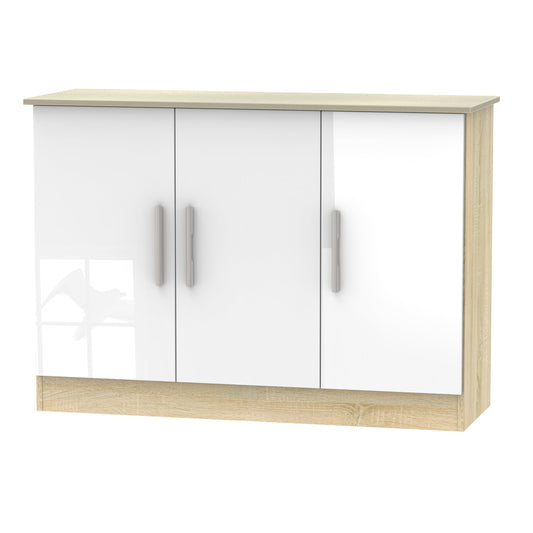Contrast Large Sideboard White & Oak 3 Doors 1 Shelf 110cm