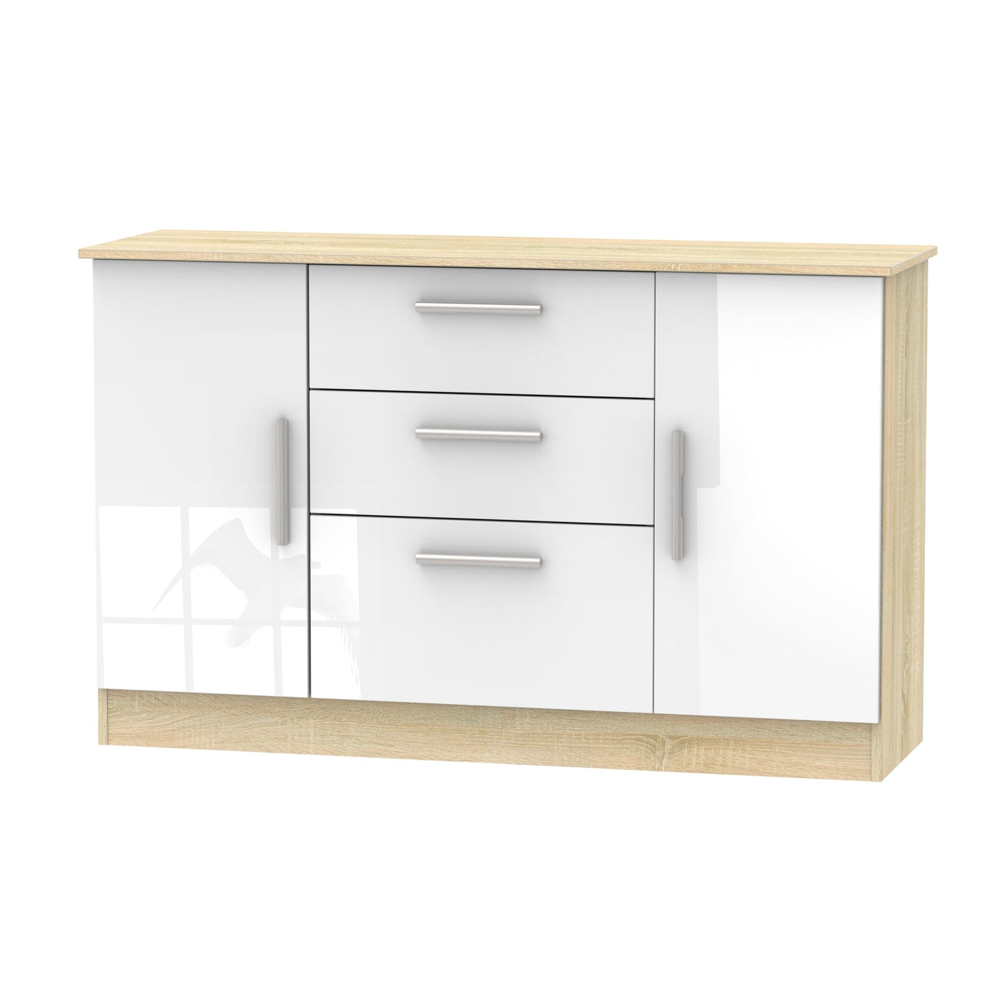 Contrast Large Sideboard White & Oak 2 Doors 2 Shelves 3 Drawers 126cm