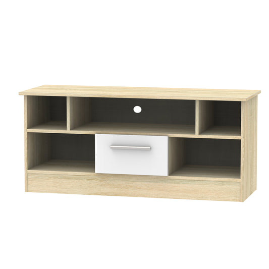 Contrast TV Unit White & Oak 5 Shelves 1 Drawer 110cm
