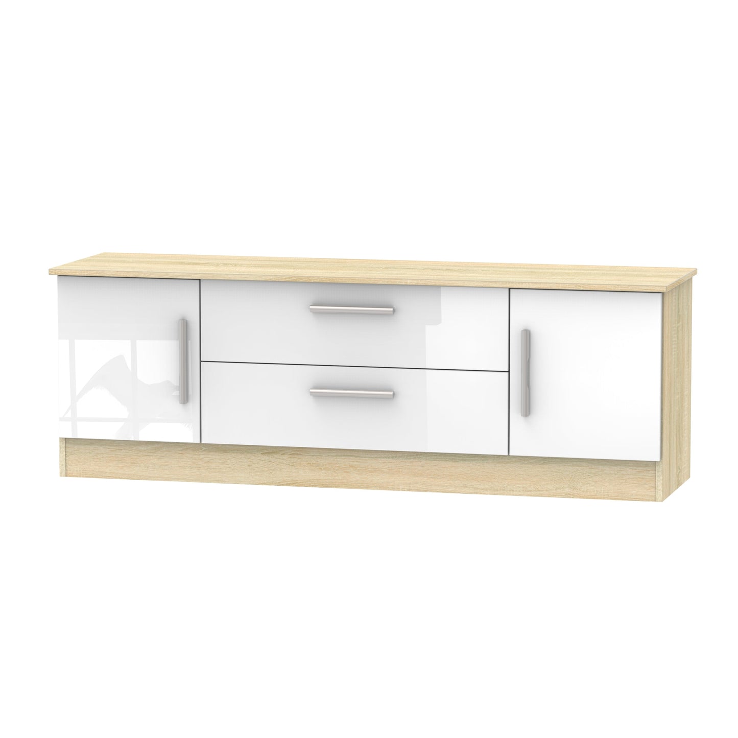 Contrast TV Unit White & Oak 2 Drawers 2 Doors 144cm