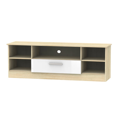 Contrast TV Unit White & Oak 5 Shelves 1 Drawer 144cm