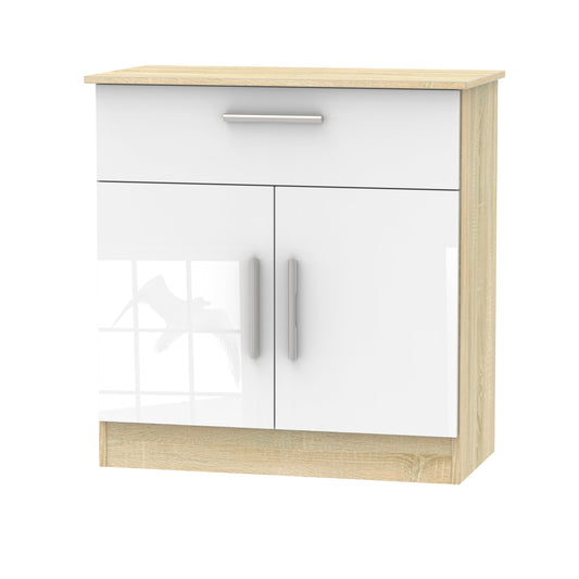 Contrast Sideboard White & Oak 2 Doors 1 Drawer 79cm
