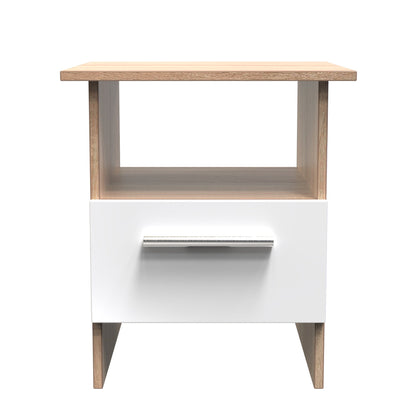Contrast Side Table White & Oak 1 Shelf 1 Drawer 50cm