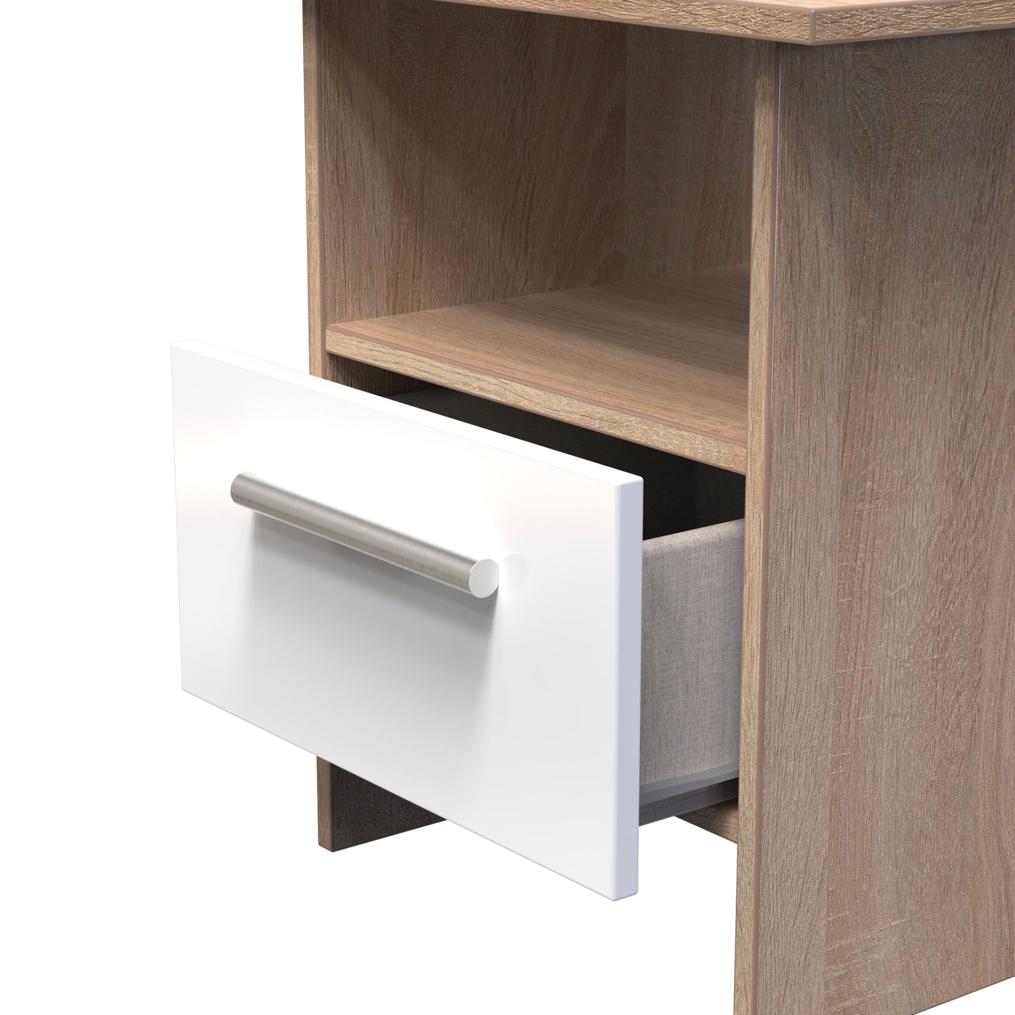 Contrast Side Table White & Oak 1 Shelf 1 Drawer 50cm