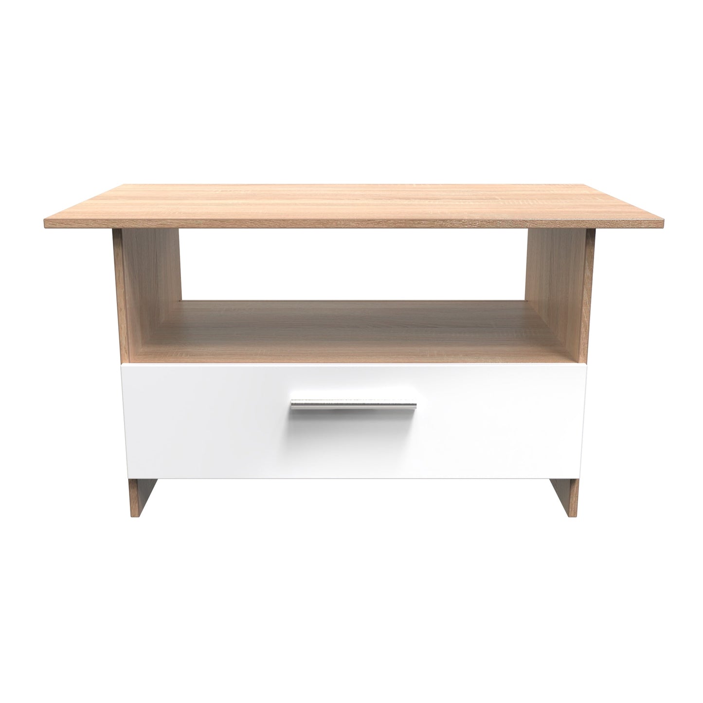 Contrast Coffee Table White & Oak 1 Shelf 1 Drawer 93cm