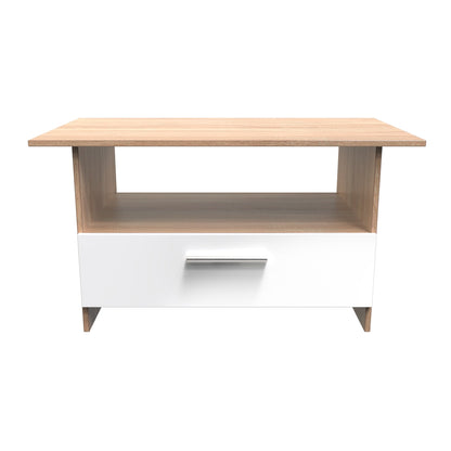 Contrast Coffee Table White & Oak 1 Shelf 1 Drawer 93cm