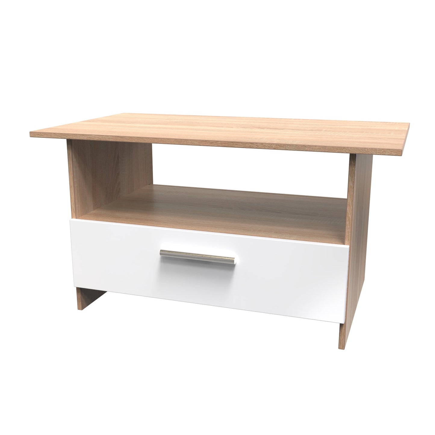 Contrast Coffee Table White & Oak 1 Shelf 1 Drawer 93cm
