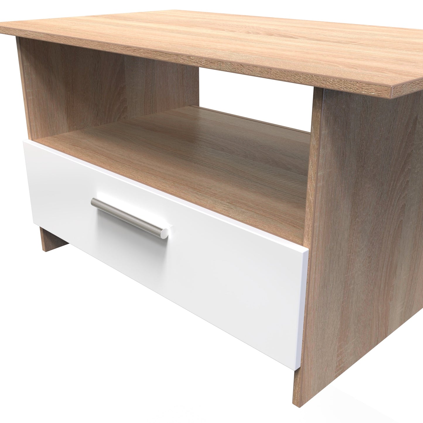 Contrast Coffee Table White & Oak 1 Shelf 1 Drawer 93cm