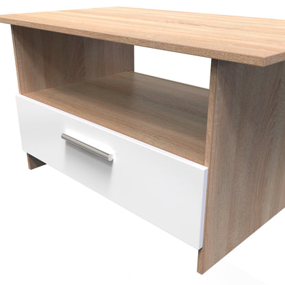 Contrast Coffee Table White & Oak 1 Shelf 1 Drawer 93cm