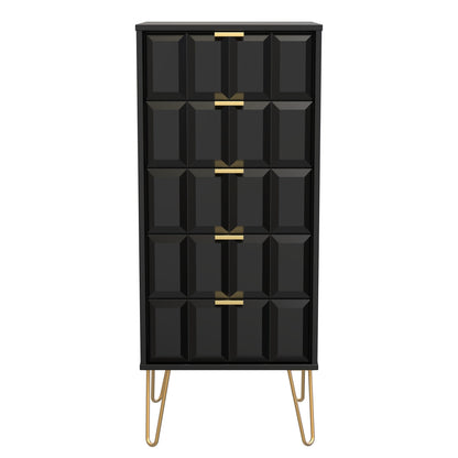 Cube Tall Tallboy Black 5 Drawers 109cm