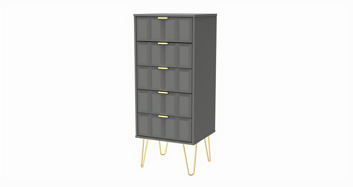 Cube Tall Tallboy Grey 5 Drawers 109cm