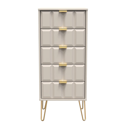 Cube Tall Tallboy Off-White 5 Drawers 109cm