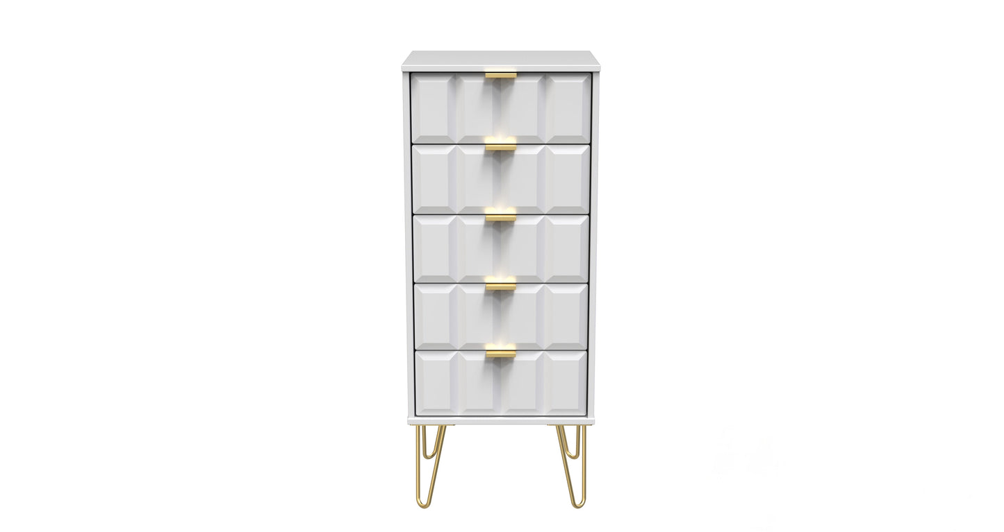 Cube Tall Tallboy White 5 Drawers 109cm