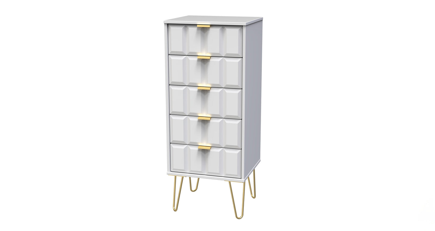 Cube Tall Tallboy White 5 Drawers 109cm