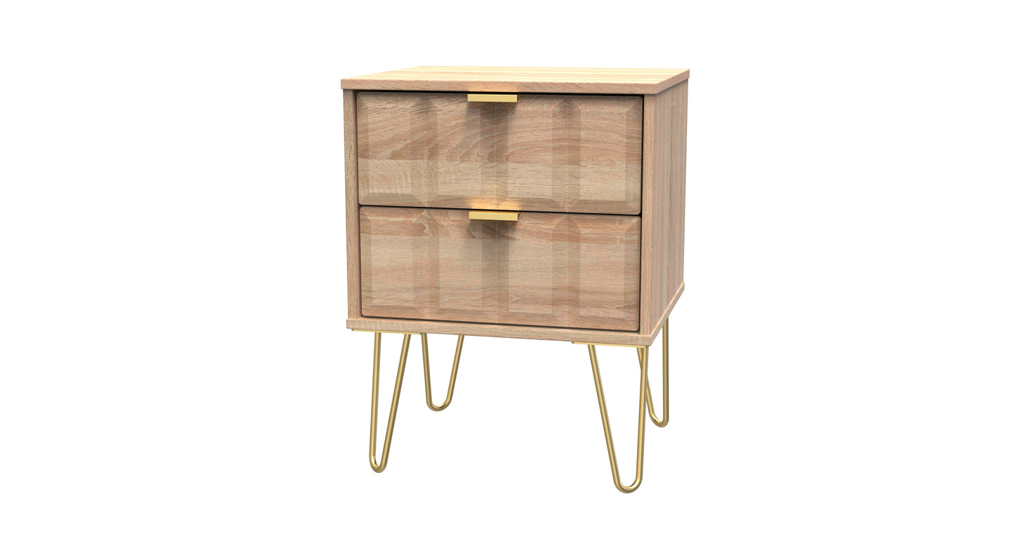 Cube Bedside Table Oak 2 Drawers 60cm