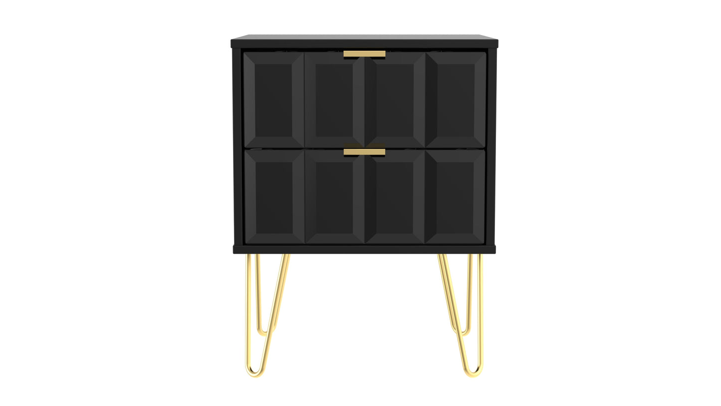 Cube Bedside Table Black 2 Drawers 60cm