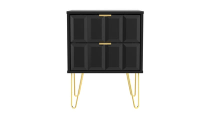 Cube Bedside Table Black 2 Drawers 60cm