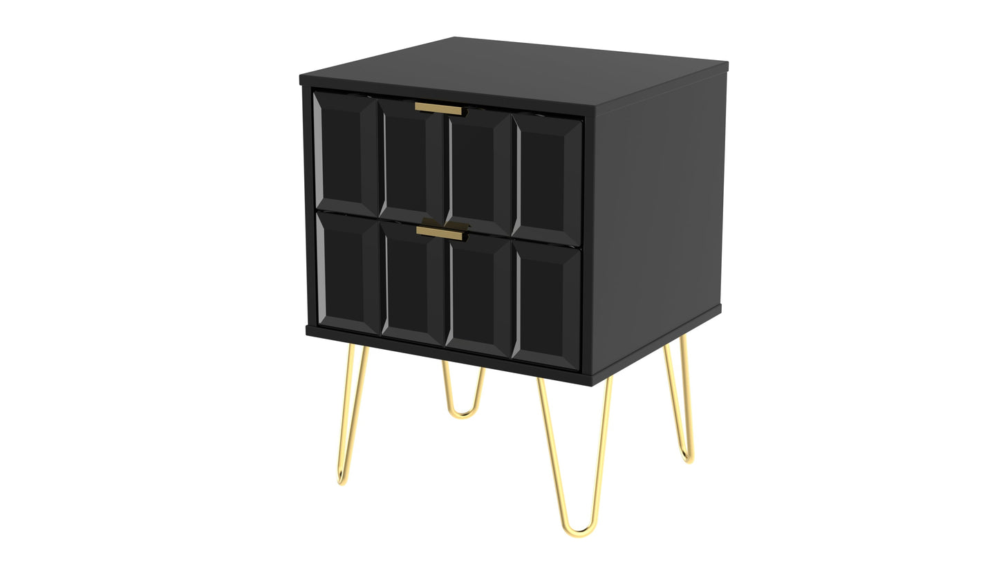 Cube Bedside Table Black 2 Drawers 60cm