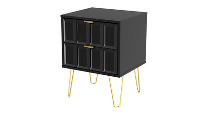 Cube Bedside Table Black 2 Drawers 60cm