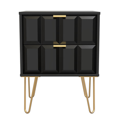 Cube Bedside Table Black 2 Drawers 60cm