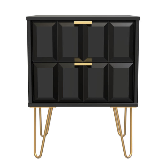 Cube Bedside Table Black 2 Drawers 60cm