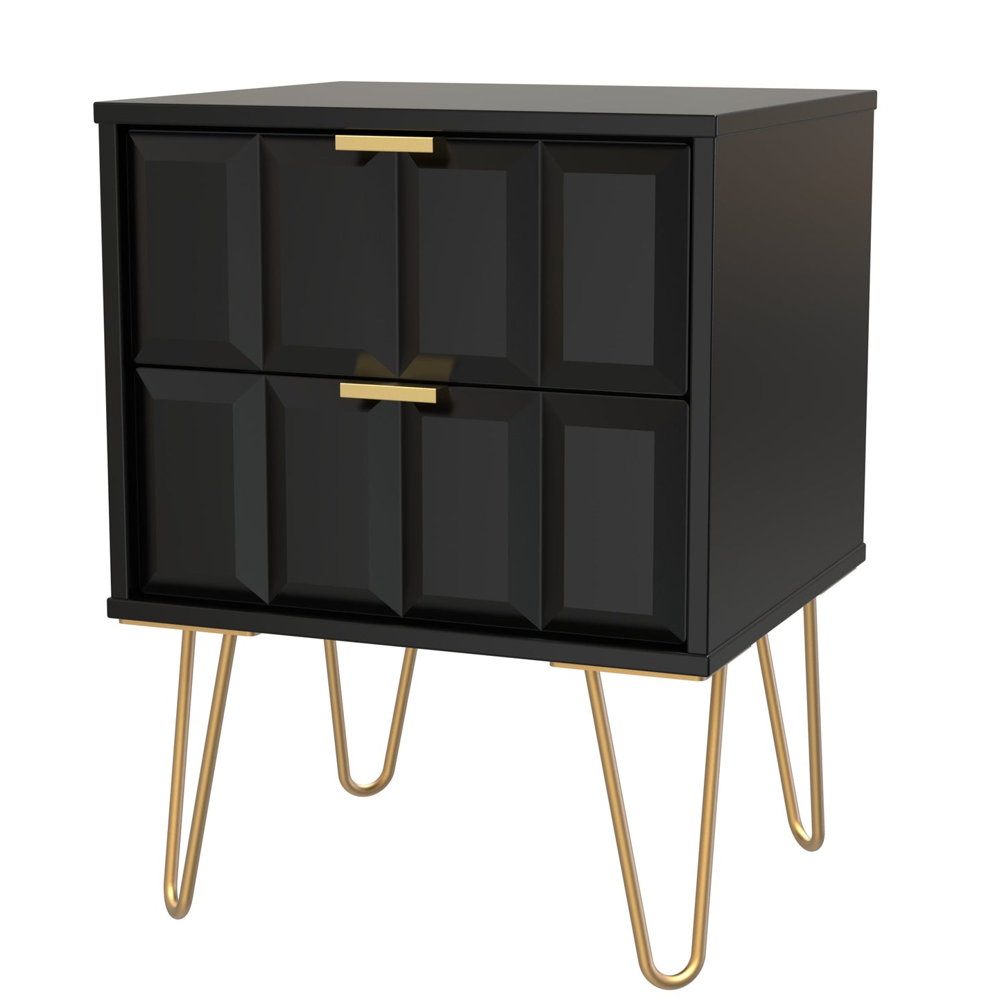 Cube Bedside Table Black 2 Drawers 60cm