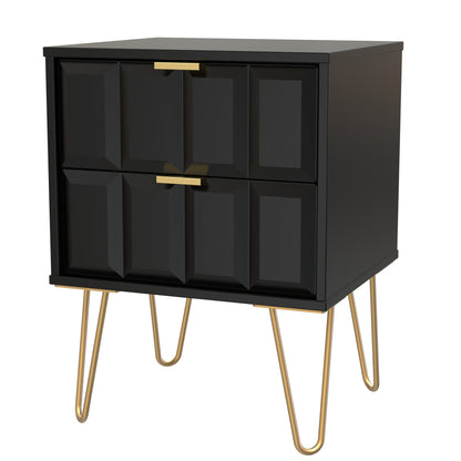 Cube Bedside Table Black 2 Drawers 60cm