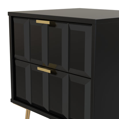 Cube Bedside Table Black 2 Drawers 60cm