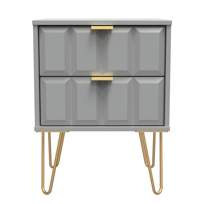 Cube Bedside Table Grey 2 Drawers 60cm