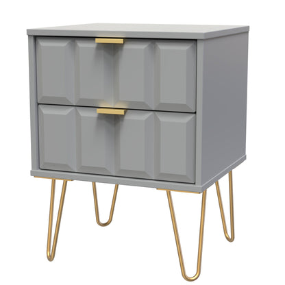 Cube Bedside Table Grey 2 Drawers 60cm