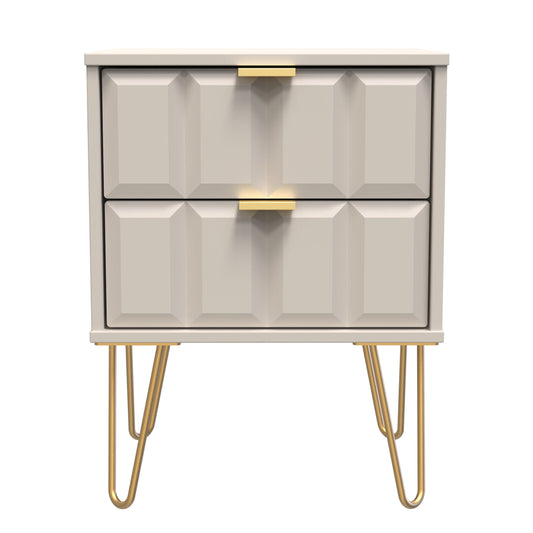 Cube Bedside Table Off-White 2 Drawers 60cm
