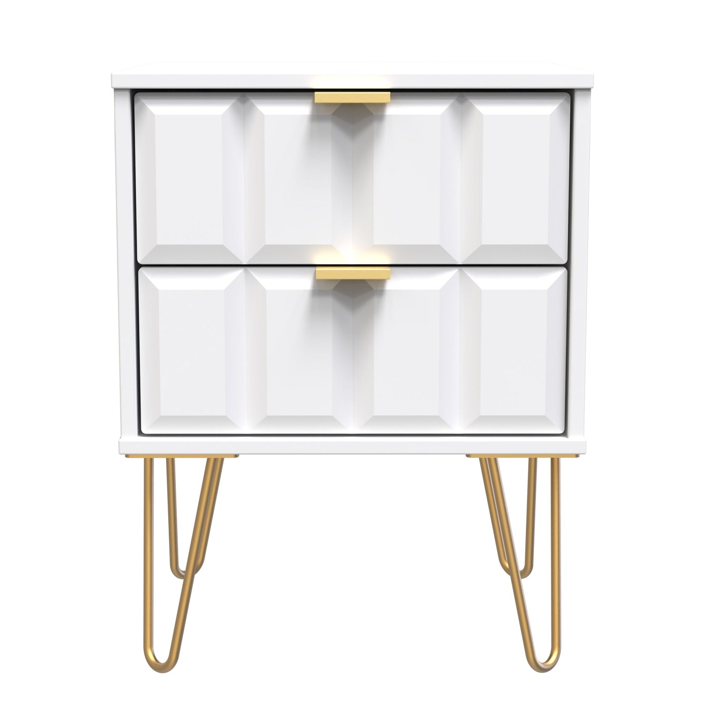 Cube Bedside Table White 2 Drawers 60cm