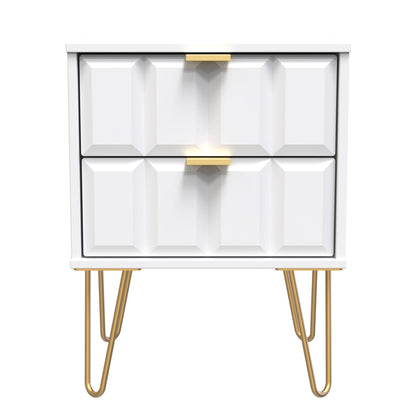 Cube Bedside Table White 2 Drawers 60cm