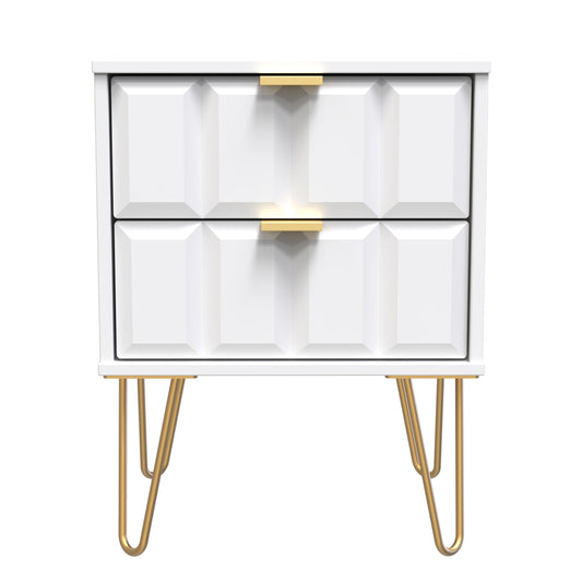 Cube Bedside Table White 2 Drawers 60cm