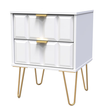 Cube Bedside Table White 2 Drawers 60cm